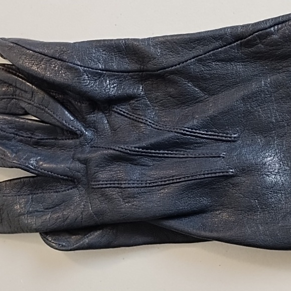 Genuine Soft Supple Thin Leather Driving Gloves Top Detail Dark Nay Blue - Picture 10 of 11